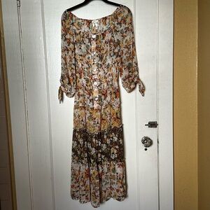 Anthropologie Fig And Flower Fall Floral Tiered Dress Boho Cottage Size M